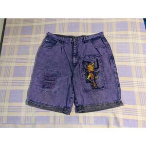 Vintage Hip-Hop Exhaust Jean Shorts Purple Yo Street Rap Size 38 Baggy 80s 90s